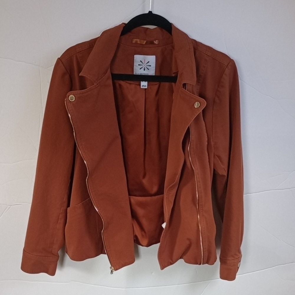 Women Size 16 - Salmon - Isaac Mizrahi LIVE -  Fitted Zip Up Canvas Moto Jacket